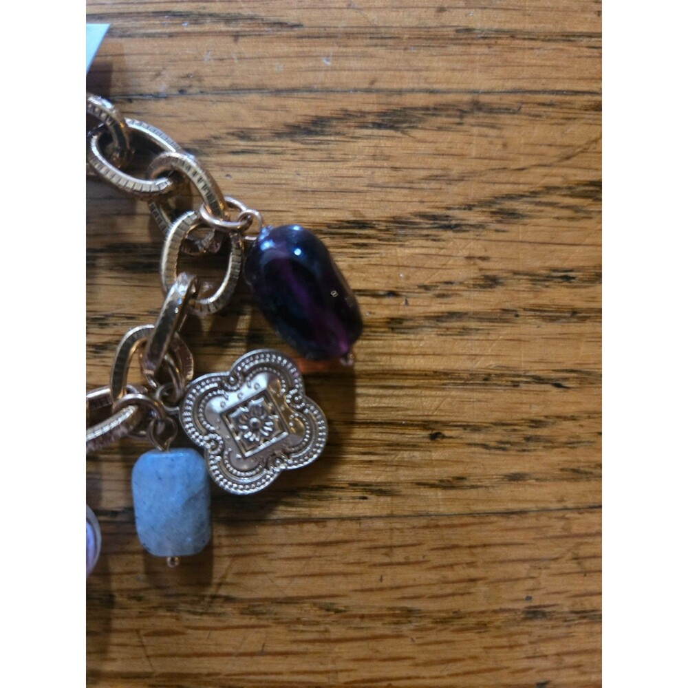Chico's Gold Tone Multi Charm Chain Bracelet Bead Crystal Women's - Picture 4 of 6